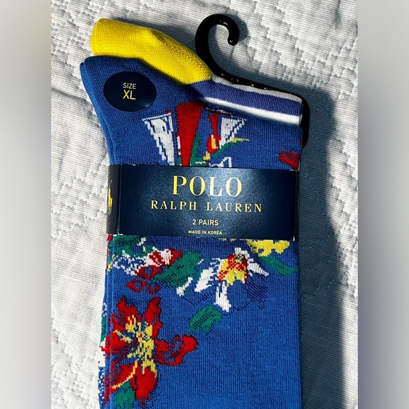$24 Men’s POLO Ralph Lauren Floral & Striped Stripes Sailboat Dress Socks 2 Pair - Picture 3 of 8